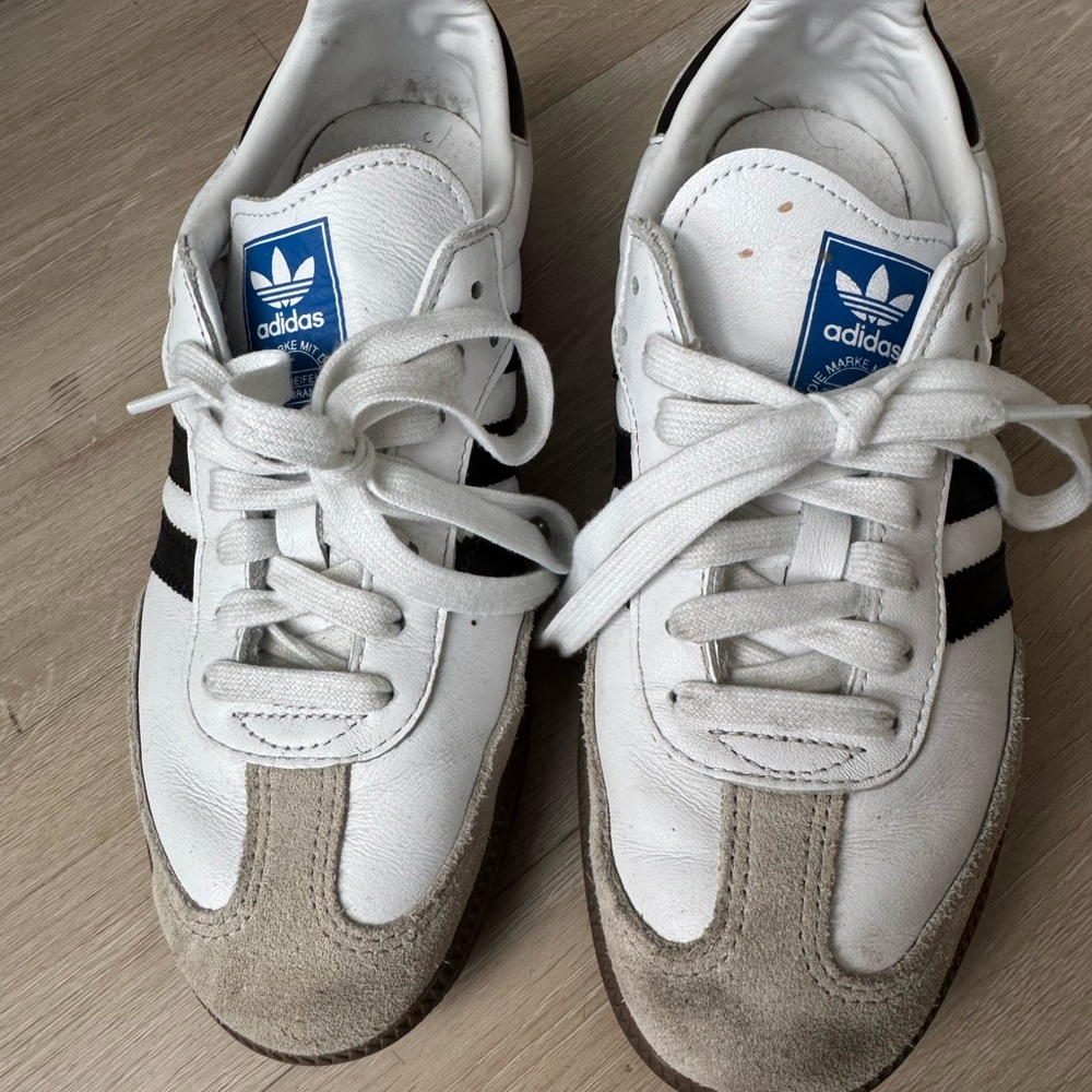 adidas White Leather Sneakers with Black Accents